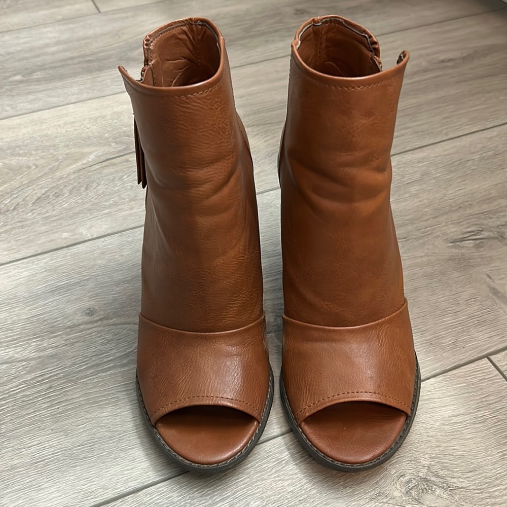 Leather peep toe booties